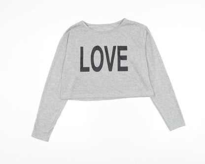 SheIn Womens Grey Cotton Cropped T-Shirt Size S Round Neck - Love