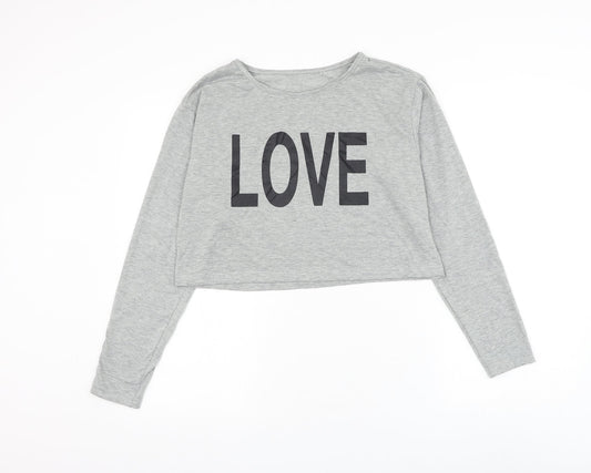 SheIn Womens Grey Cotton Cropped T-Shirt Size S Round Neck - Love