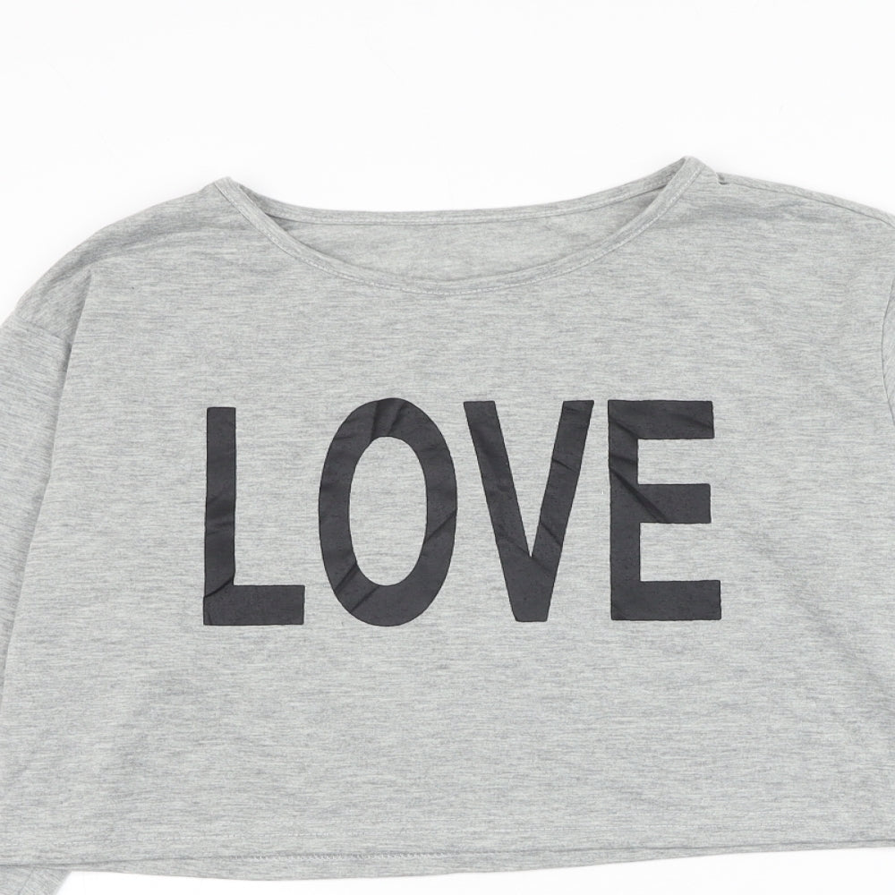 SheIn Womens Grey Cotton Cropped T-Shirt Size S Round Neck - Love