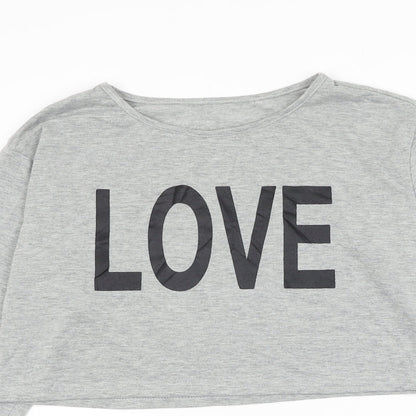 SheIn Womens Grey Cotton Cropped T-Shirt Size S Round Neck - Love