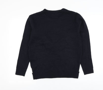 Preworn Mens Blue Round Neck Polyester Pullover Jumper Size XS - Christmas Snowman