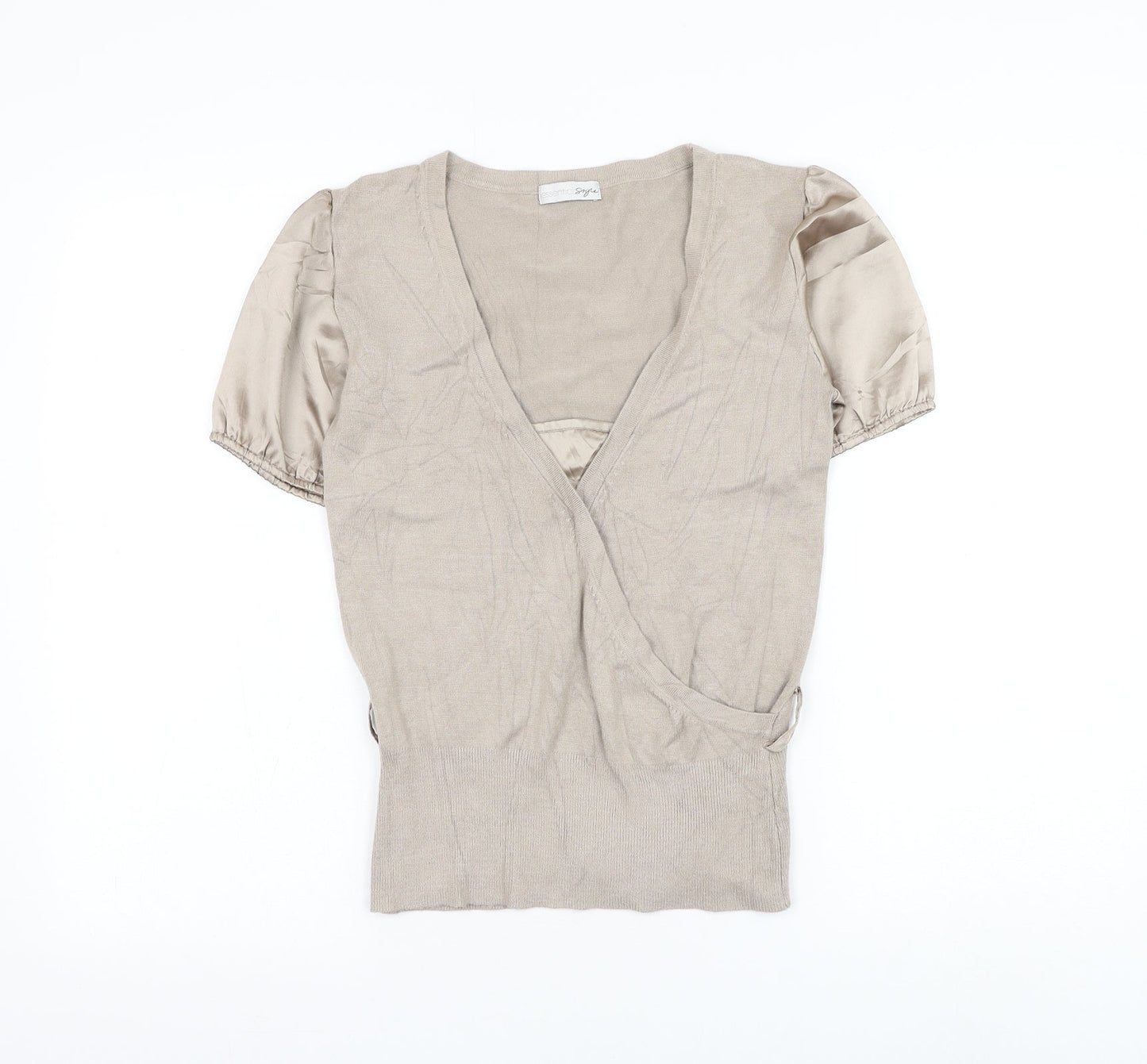 Essential Style Womens Beige Viscose Basic Blouse Size 10 V-Neck
