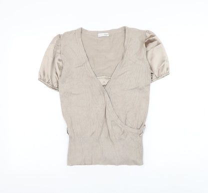 Essential Style Womens Beige Viscose Basic Blouse Size 10 V-Neck