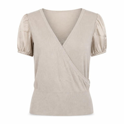 Essentials Style Womens Beige Viscose Basic Blouse Size 10 V-Neck