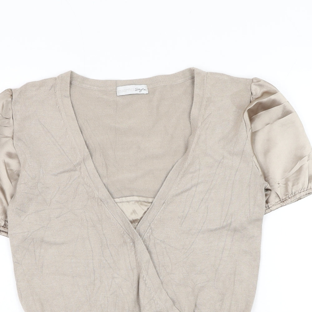 Essential Style Womens Beige Viscose Basic Blouse Size 10 V-Neck