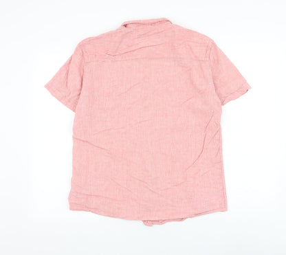 Peacocks Mens Pink Cotton Button-Up Size L Collared Button