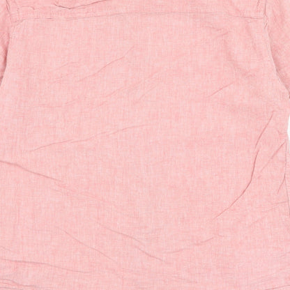 Peacocks Mens Pink Cotton Button-Up Size L Collared Button