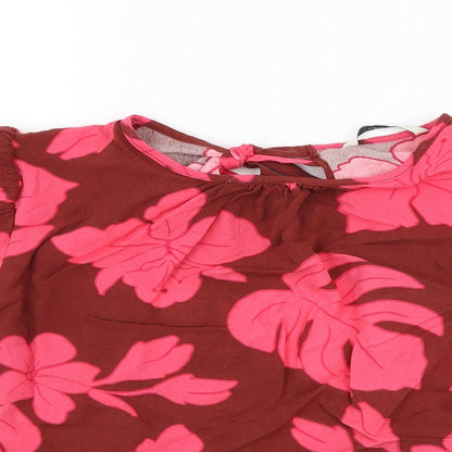 George Womens Brown Floral Viscose Cropped Blouse Size 14 Round Neck - Open Back