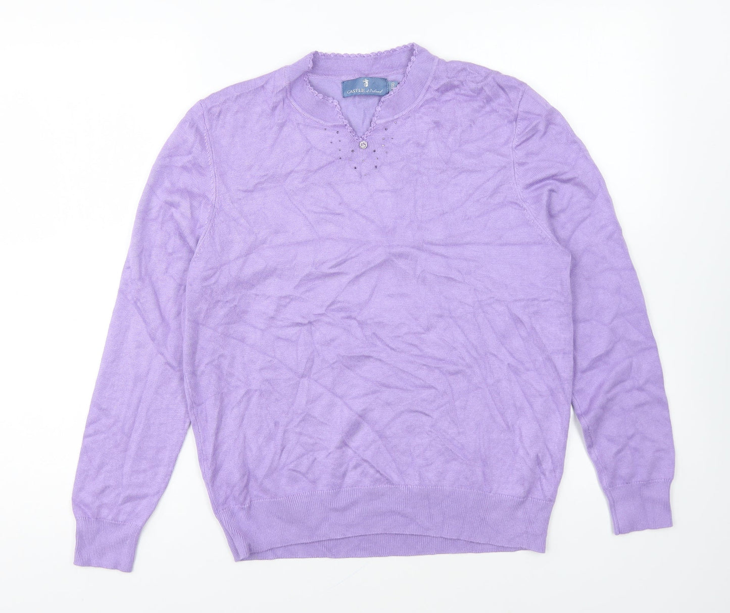 Castle Womens Purple V-Neck Viscose Pullover Jumper Size 14