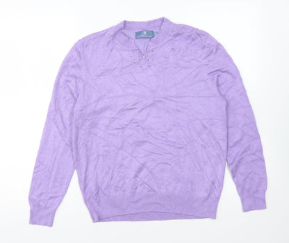 Castle Womens Purple V-Neck Viscose Pullover Jumper Size 14