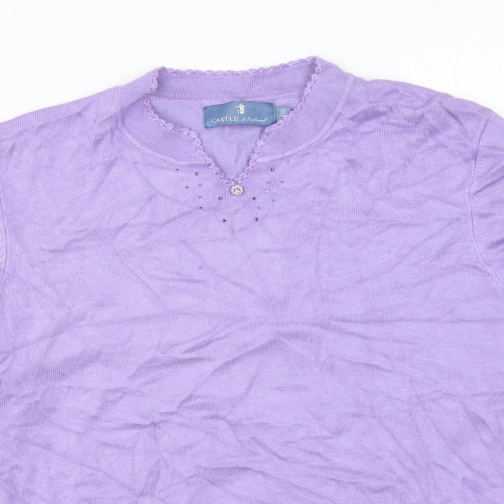 Castle Womens Purple V-Neck Viscose Pullover Jumper Size 14