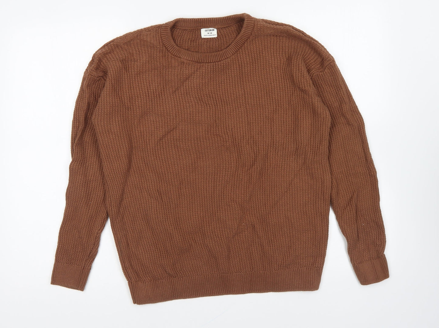 Cotton On Mens Brown Round Neck Acrylic Pullover Jumper Size M