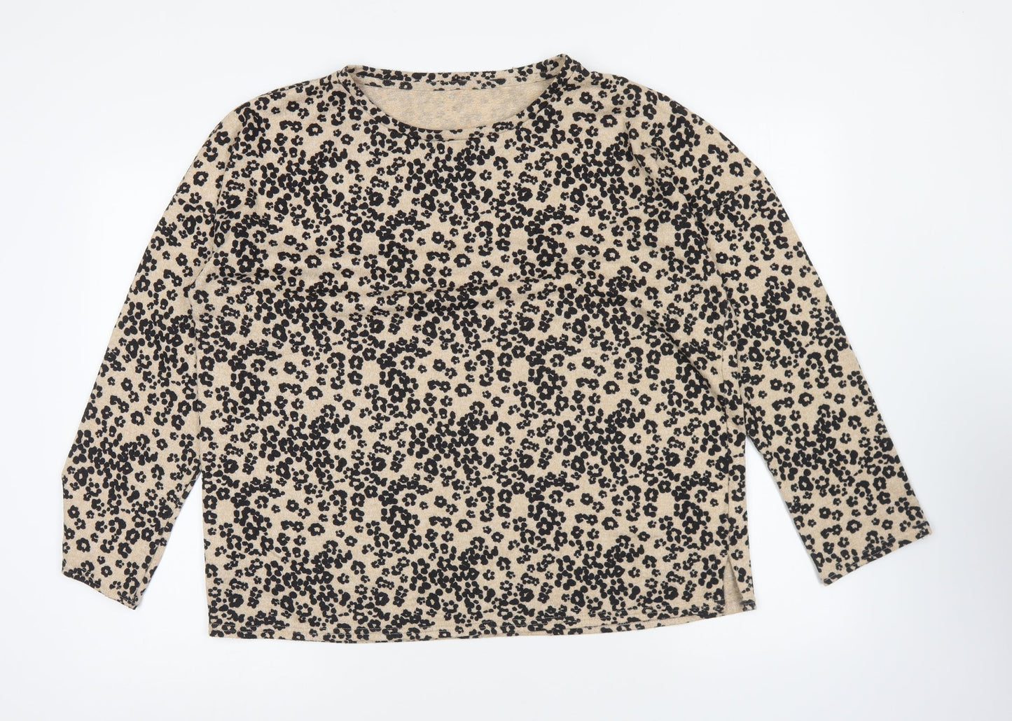 Nutmeg Womens Brown Round Neck Geometric Polyester Pullover Jumper Size 14