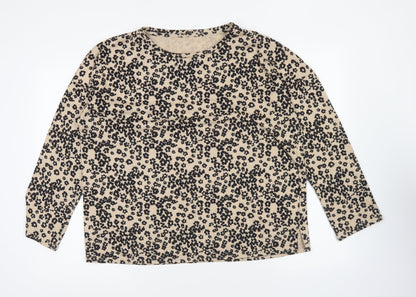 Nutmeg Womens Brown Round Neck Geometric Polyester Pullover Jumper Size 14