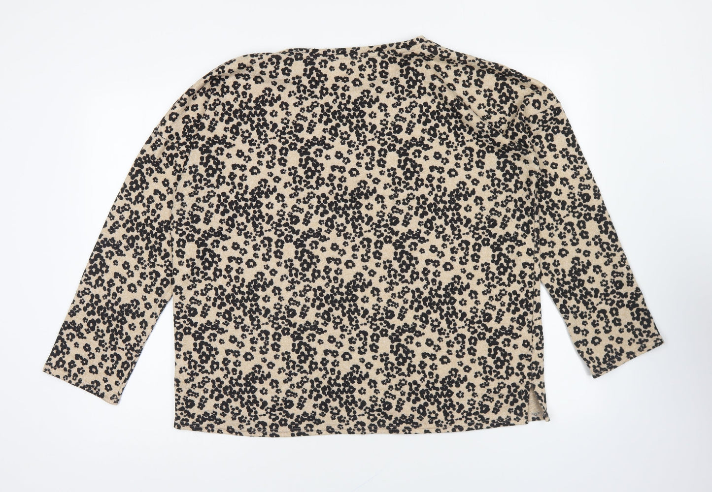 Nutmeg Womens Brown Round Neck Geometric Polyester Pullover Jumper Size 14