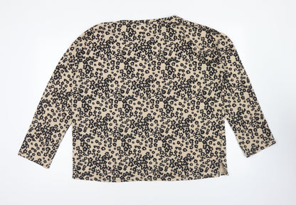 Nutmeg Womens Brown Round Neck Geometric Polyester Pullover Jumper Size 14