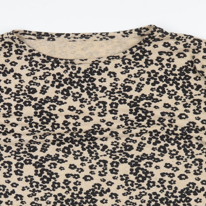 Nutmeg Womens Brown Round Neck Geometric Polyester Pullover Jumper Size 14