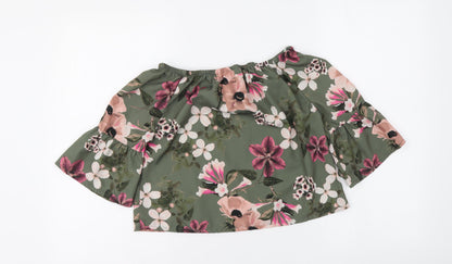Miss E-vie Girls Green Floral Polyester Basic Blouse Size 11-12 Years Boat Neck Pullover