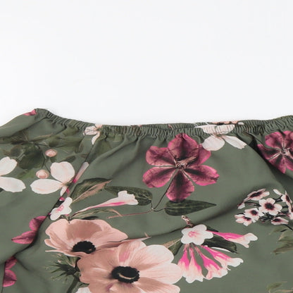 Miss E-vie Girls Green Floral Polyester Basic Blouse Size 11-12 Years Boat Neck Pullover