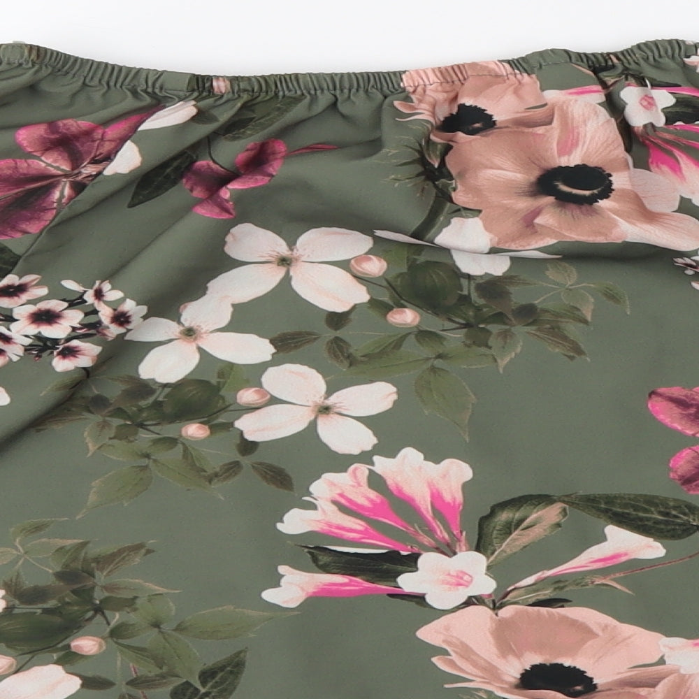 Miss E-vie Girls Green Floral Polyester Basic Blouse Size 11-12 Years Boat Neck Pullover