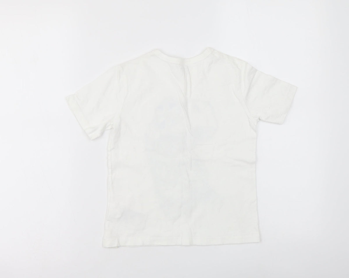 Gap Boys White Cotton Basic Polo Size 5 Years Round Neck Pullover - Dinosaur