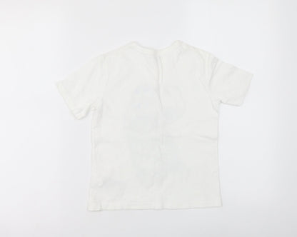 Gap Boys White Cotton Basic Polo Size 5 Years Round Neck Pullover - Dinosaur