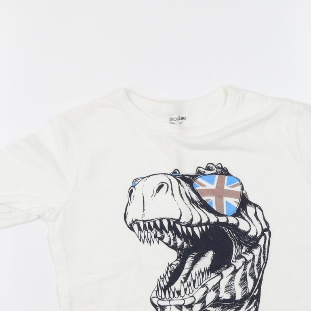 Gap Boys White Cotton Basic Polo Size 5 Years Round Neck Pullover - Dinosaur