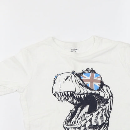 Gap Boys White Cotton Basic Polo Size 5 Years Round Neck Pullover - Dinosaur