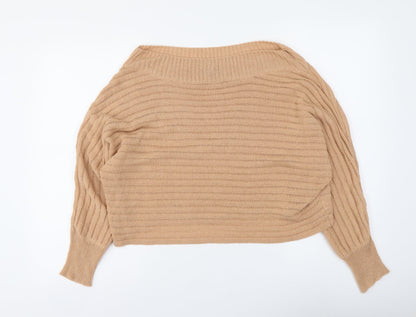 SheIn Womens Beige Boat Neck Acrylic Pullover Jumper Size M