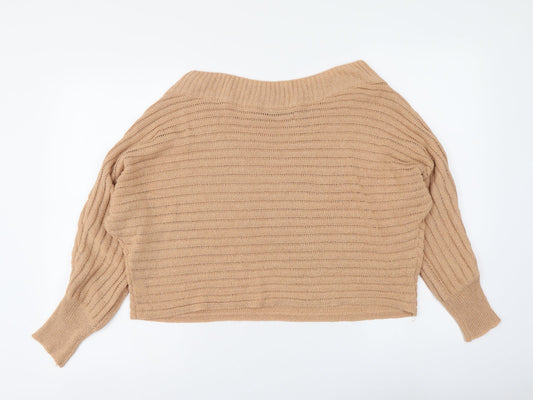 SheIn Womens Beige Boat Neck Acrylic Pullover Jumper Size M