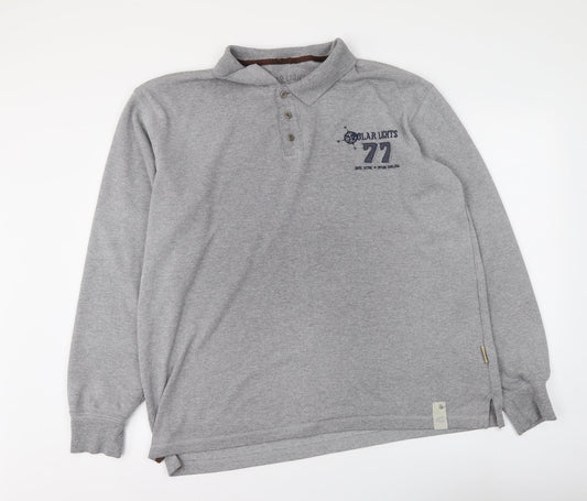 Polar Lights Mens Grey Cotton Polo Size 2XL Collared Button