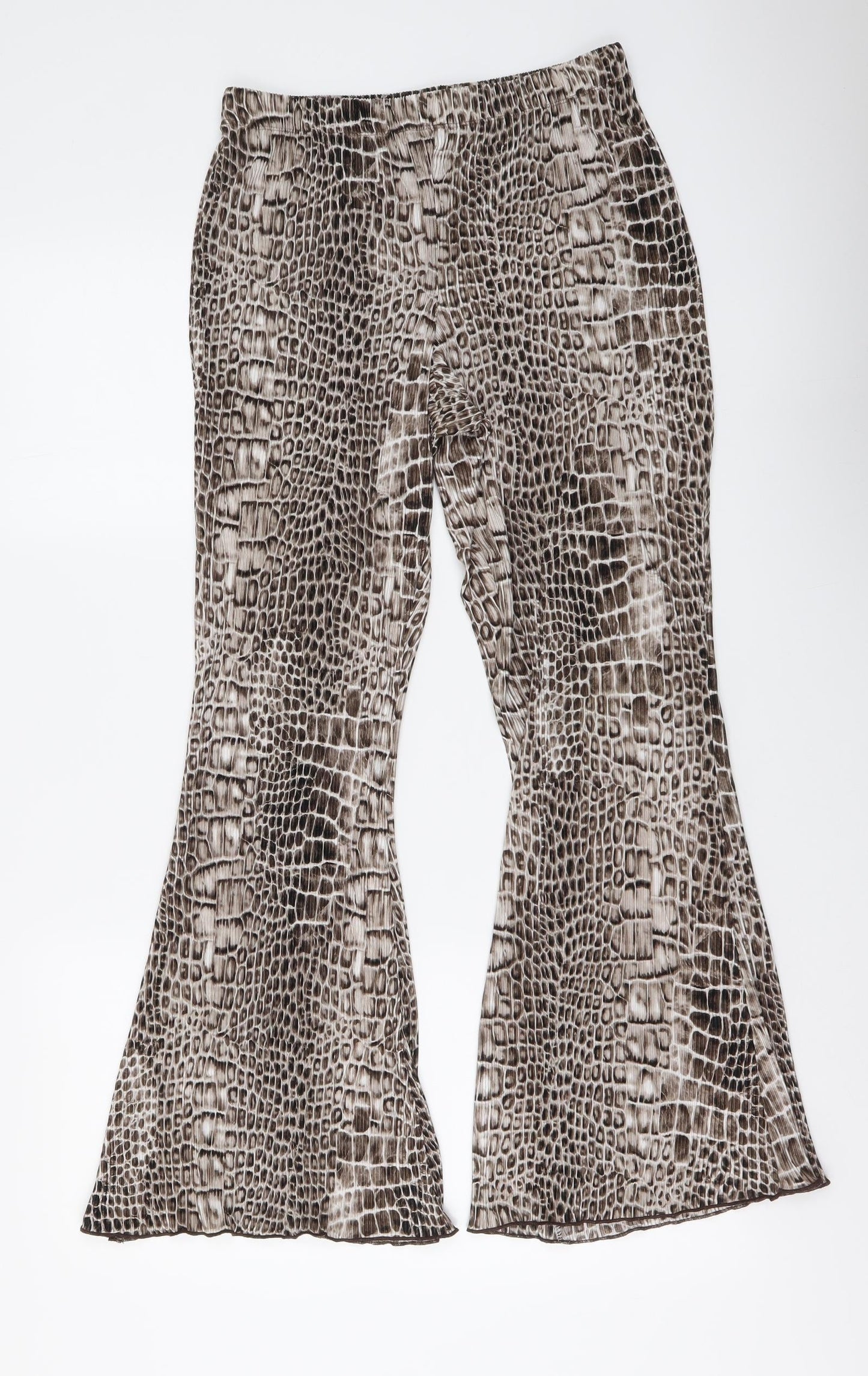 Topshoip Womens Beige Animal Print Polyester Trousers Size 10 L28 in Regular Drawstring - Snake pattern