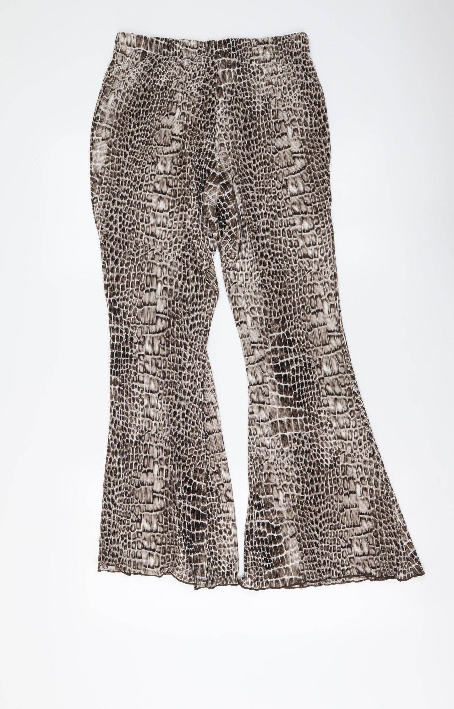 Topshoip Womens Beige Animal Print Polyester Trousers Size 10 L28 in Regular Drawstring - Snake pattern