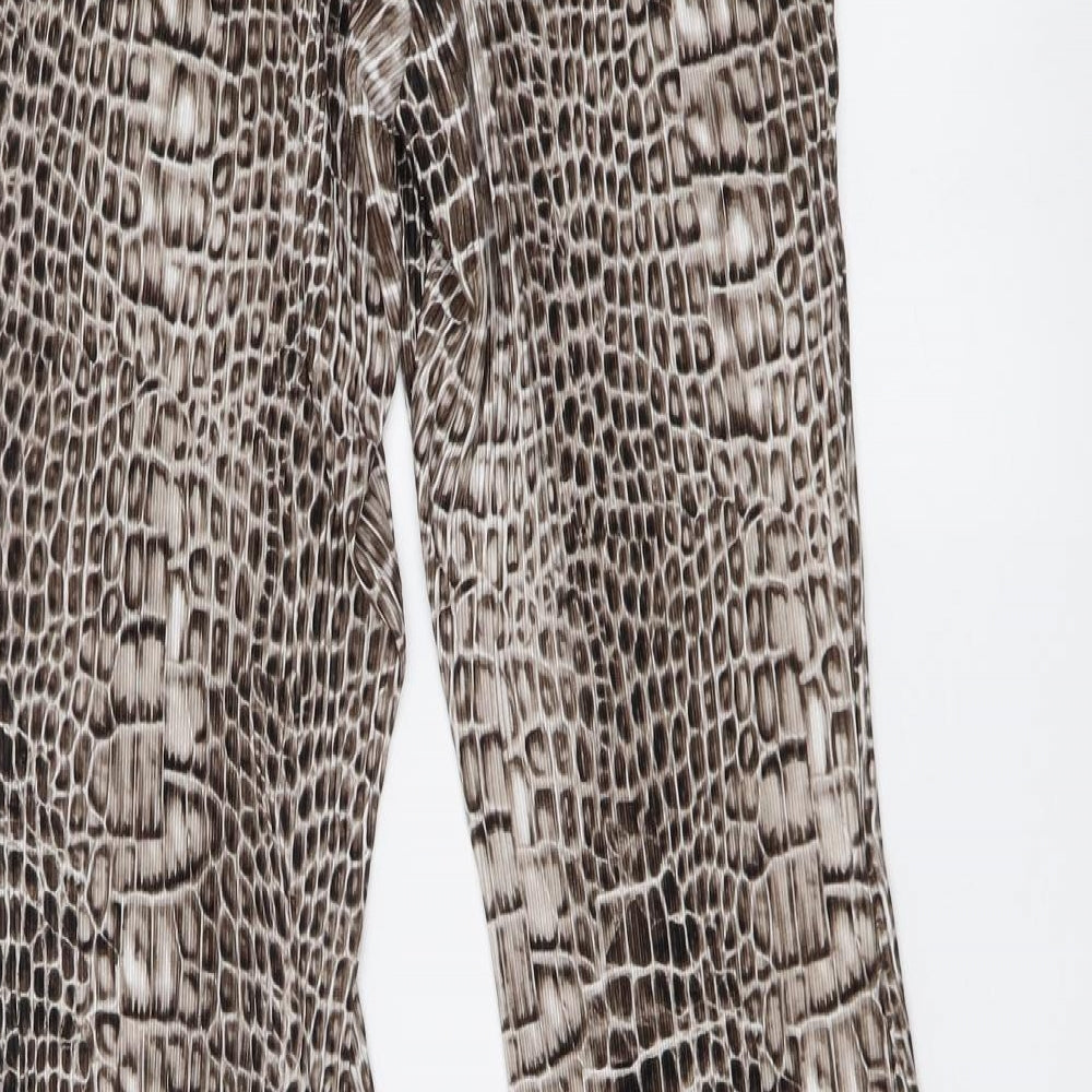 Topshoip Womens Beige Animal Print Polyester Trousers Size 10 L28 in Regular Drawstring - Snake pattern