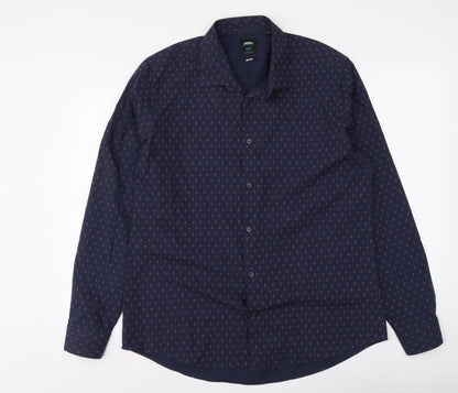 Mens UK Size 16 Burton Blue  Button-Up Long Sleeve Casual Shirt