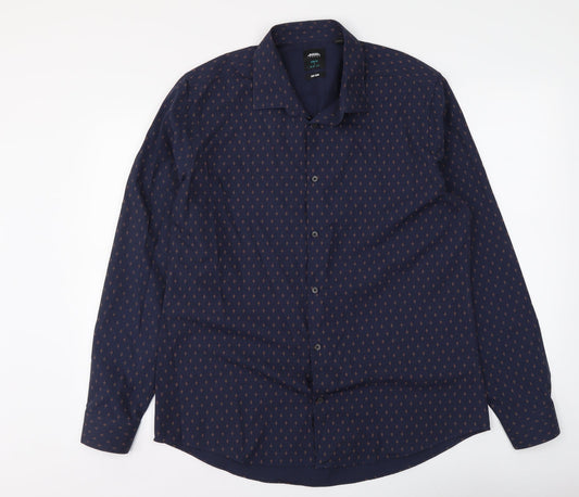 Mens UK Size 16 Burton Blue  Button-Up Long Sleeve Casual Shirt