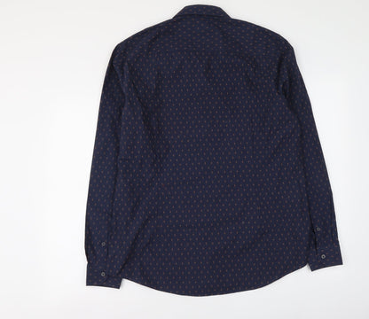 Mens UK Size 16 Burton Blue  Button-Up Long Sleeve Casual Shirt