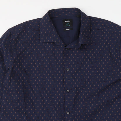 Mens UK Size 16 Burton Blue  Button-Up Long Sleeve Casual Shirt