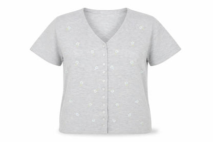IN STYLE Womens Grey V-Neck Floral Polyester Cardigan Jumper Size M