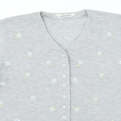 IN STYLE Womens Grey V-Neck Floral Polyester Cardigan Jumper Size M