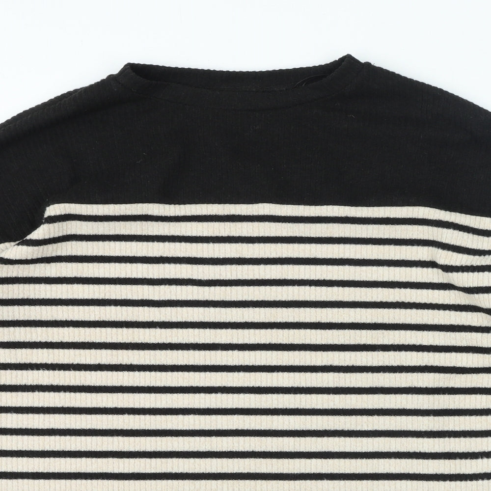 F&F Womens Black Crew Neck Striped Polyester Pullover Jumper Size 14 - Zip on sides