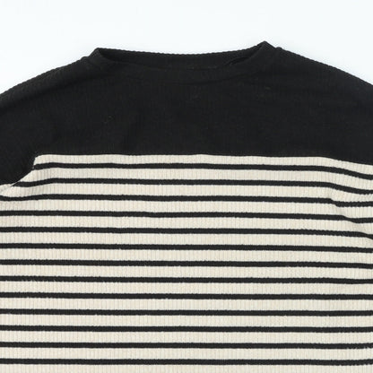 F&F Womens Black Crew Neck Striped Polyester Pullover Jumper Size 14 - Zip on sides