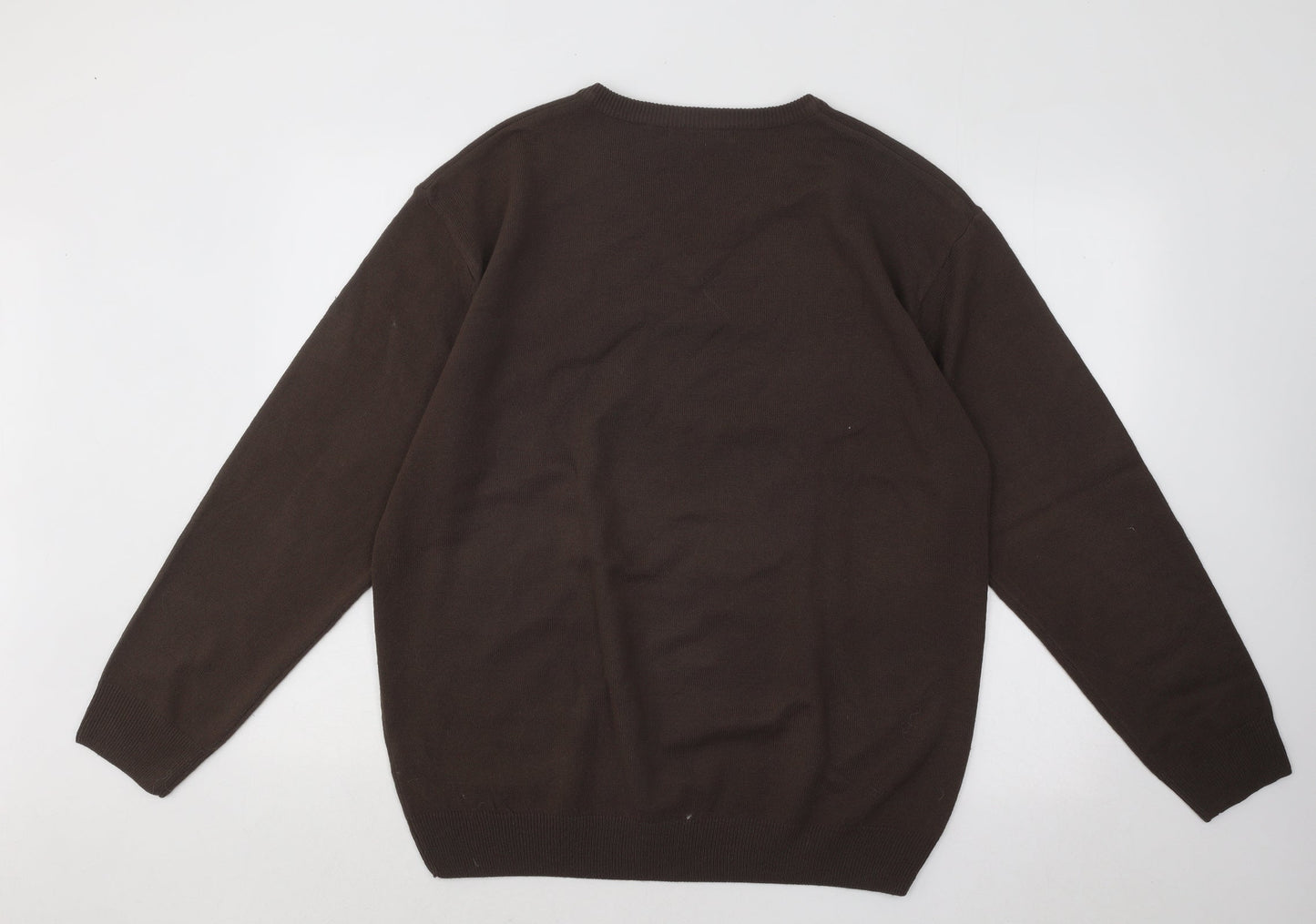 WOODVILLE Mens Brown V-Neck Acrylic Pullover Jumper Size L