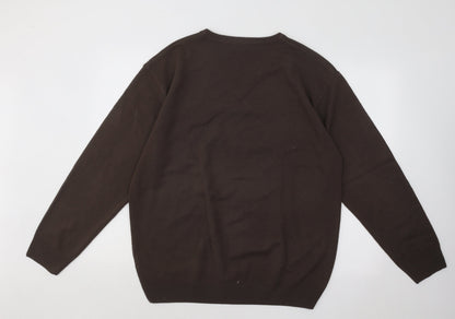 WOODVILLE Mens Brown V-Neck Acrylic Pullover Jumper Size L