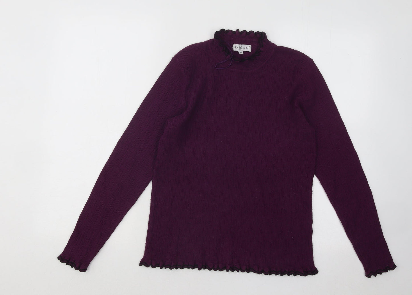 Mudflowers Womens Purple Mock Neck Viscose Pullover Jumper Size M - Lettuce Edging