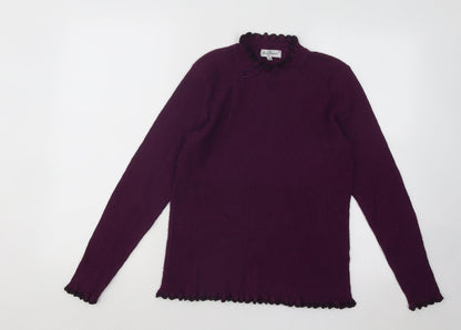 Mudflowers Womens Purple Mock Neck Viscose Pullover Jumper Size M - Lettuce Edging