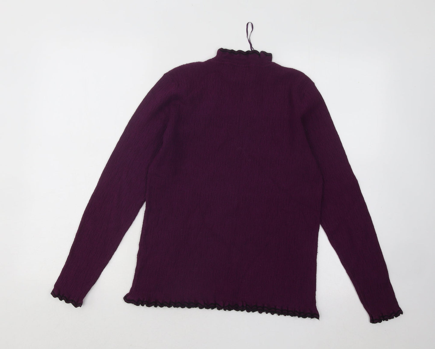 Mudflowers Womens Purple Mock Neck Viscose Pullover Jumper Size M - Lettuce Edging