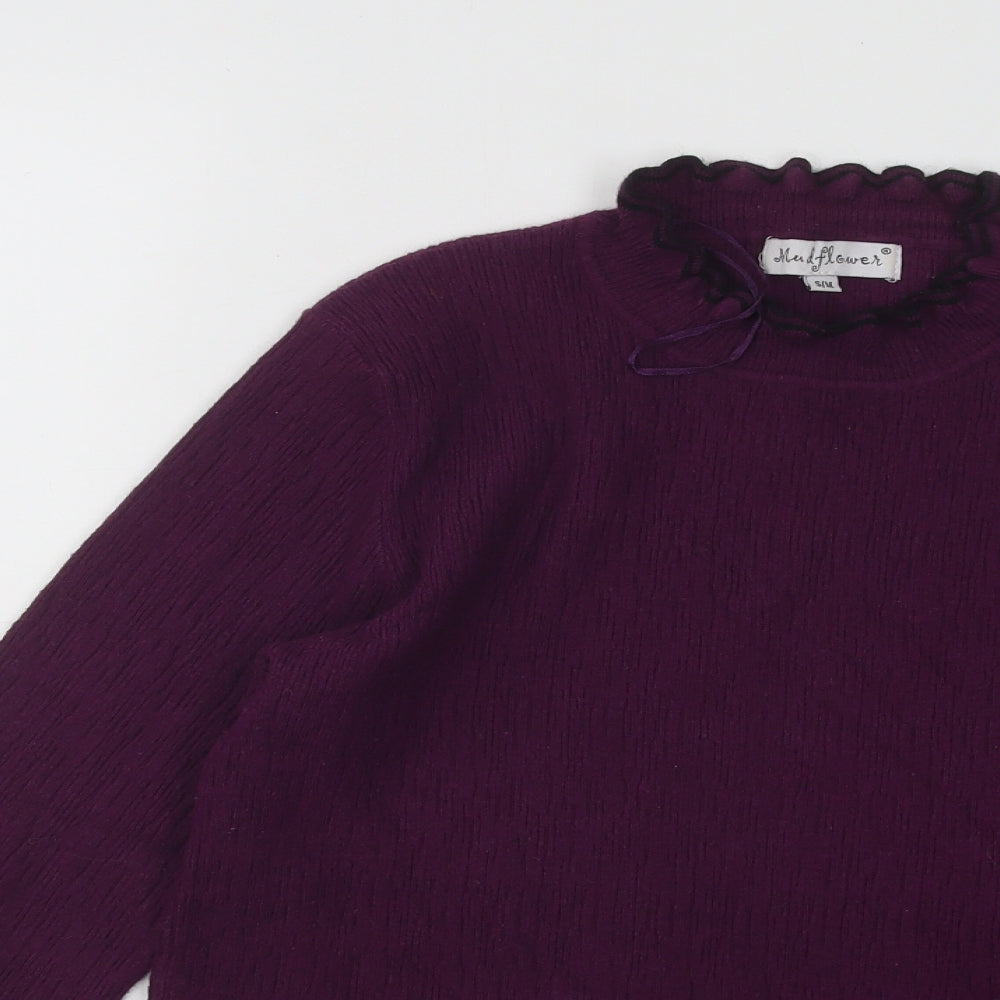 Mudflowers Womens Purple Mock Neck Viscose Pullover Jumper Size M - Lettuce Edging