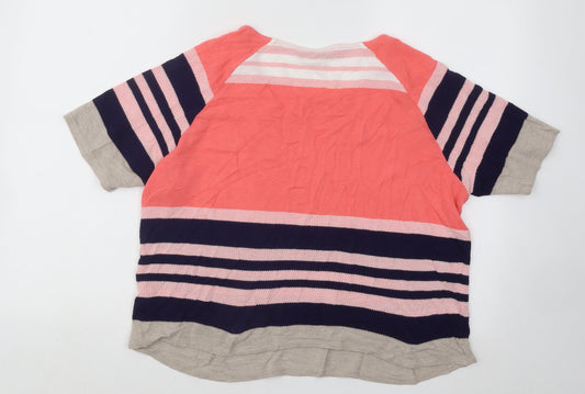 Marks and Spencer Womens Multicoloured Round Neck Striped Cotton Pullover Jumper Size 16