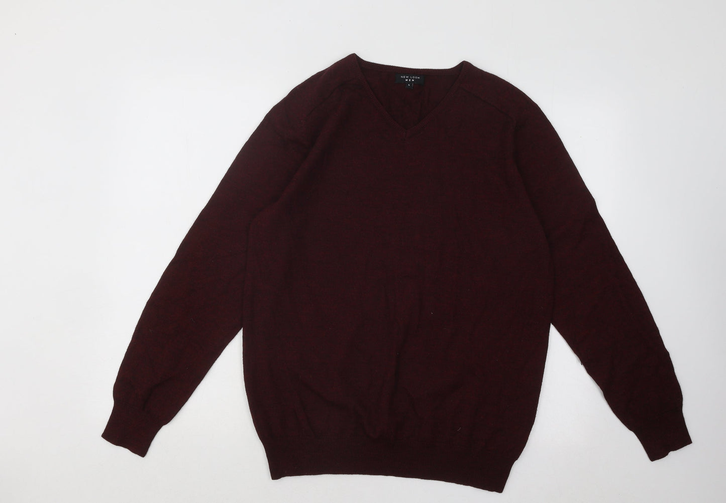 New Look Mens Red V-Neck Acrylic Pullover Jumper Size L